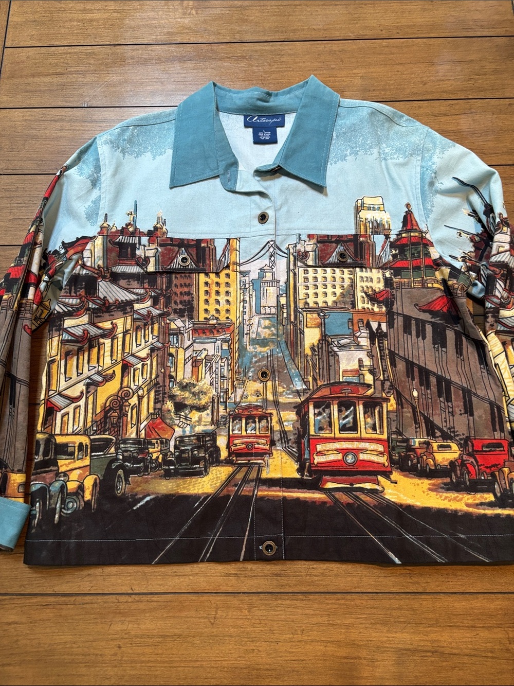 Artscapes San Francisco Cityscape Button-Up Teal and Multicolor